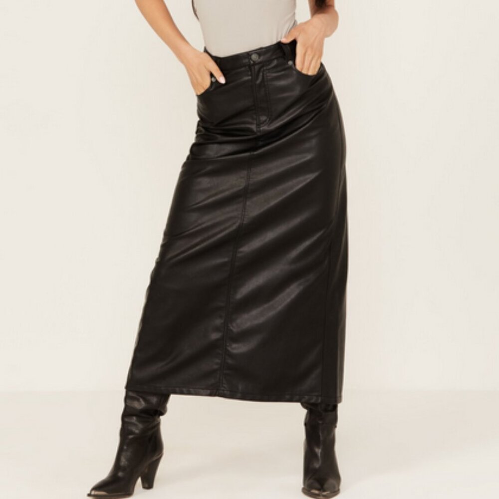 Free People City Slicker Faux Leather Maxi Skirt In Jet Black NWT